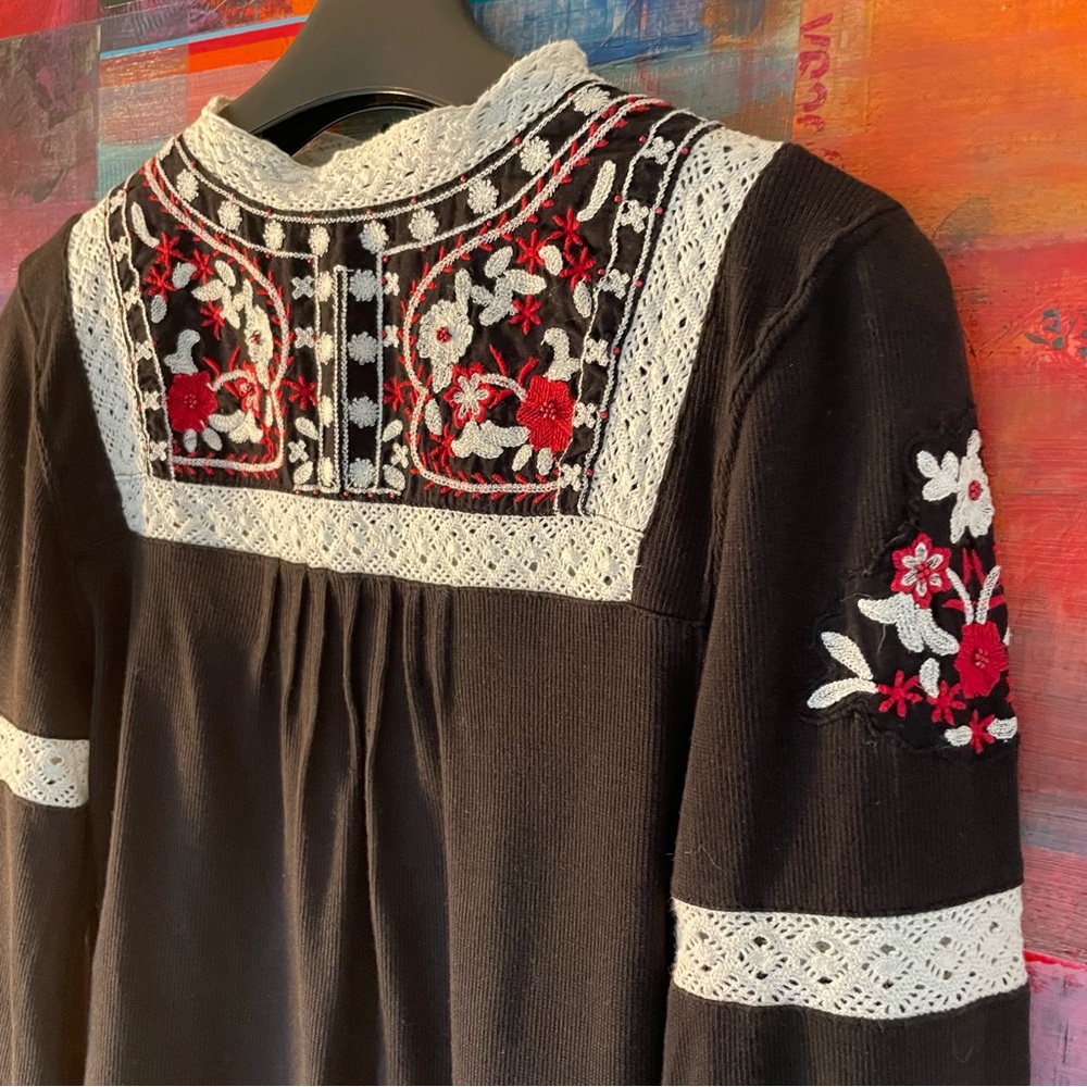 Free People puff sleeve and embroidery LS top